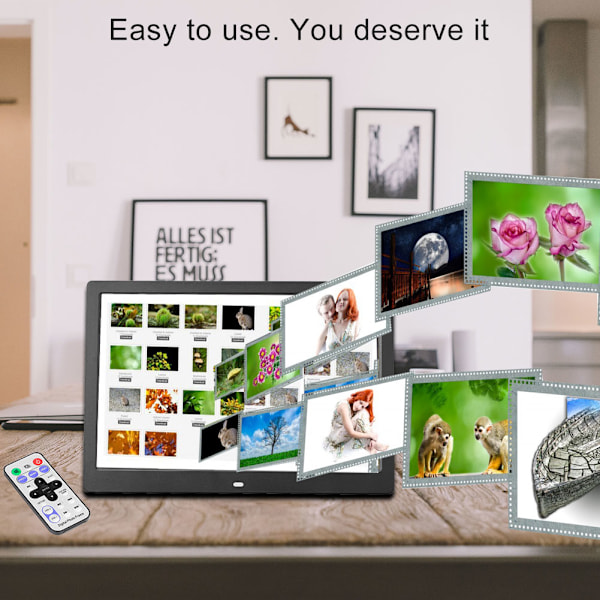 13-tums HD-skärm digital fotoram väckarklocka kalender musik filmspelare (svart)