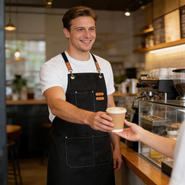 Kraftig bomullslerret kryssryggforkle med 3 lommer, justerbart unisex arbeidsforkle for voksne black