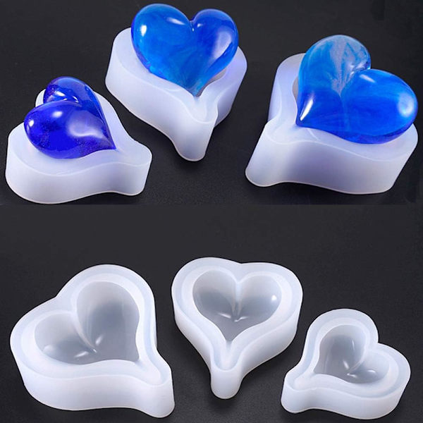 6 Stilfulde Dybe Hjerteformede Epoxyforme Over 1\" Størrelse Silikonform UV Harpiks Kærlighedshjerteformede Perler til DIY Håndlavet Nøglering Vedhæng