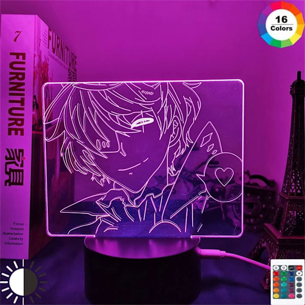3D illusjonsnattlys Bungo Stray Dogs figur animelampe USB/batteridrevet berøring/fjernkontroll fargeskiftende akryl LED-lys julegaver