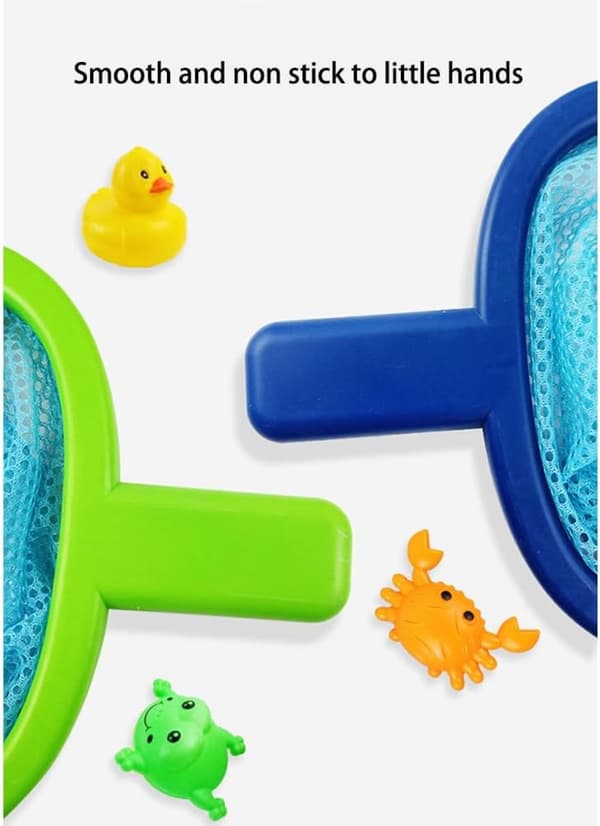 Krabbe-tema fiskebadelegetøjssæt, blåt frøformet net med 2 flydende krabbelegetøj, interaktivt vandlegespil til badekar og pool, blue