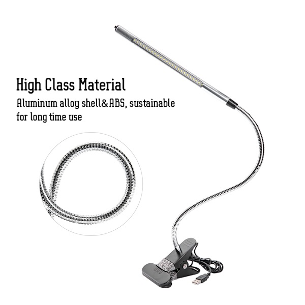 Bärbar USB LED-klämma bordslampa justerbar skrivbordslampa för tatuering/manikyr/smink svart