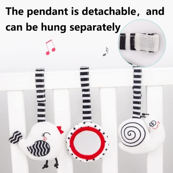 Babyleksaker för 0-6 månader, bilstolsleksaker för bebisar, svart vit barnvagnsleksak stretch baby spiral plyschleksaker, hängande skallror FOX