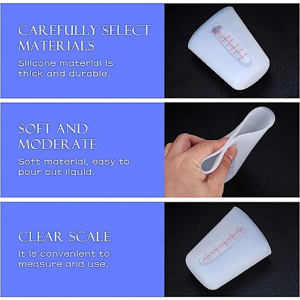 2-delad set med 250 ml/500 ml silikongummimätkoppar för smältning, omrörning, extrudering och hällning av epoxihartsgjutformar - vit