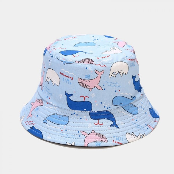 AVEKI Unisex Havsdjur Print Hink-Hatt Double-Side-Wear Vändbar Fisherman-Cap