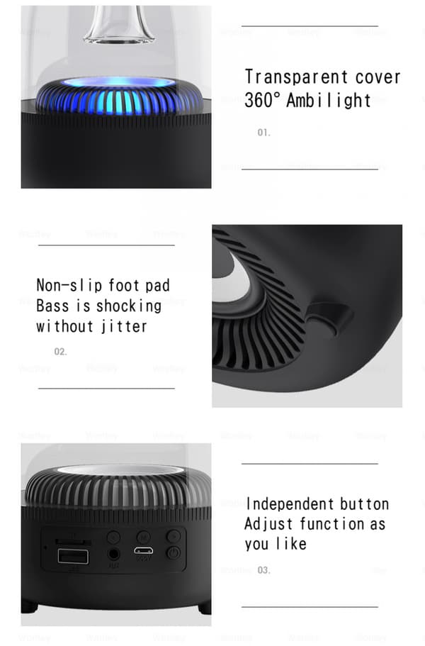 F7 Bluetooth-kaiutin läpinäkyvä värillinen valo Musta