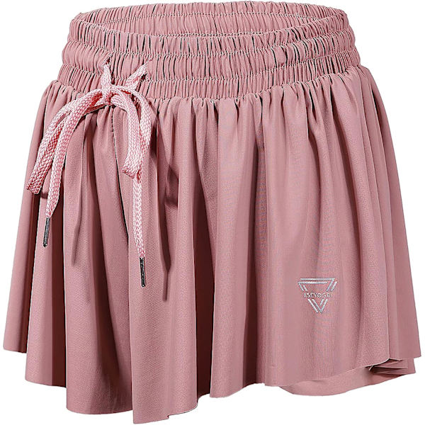 2 i 1 Flowy löparshorts för kvinnor Gym Yoga Athletic Womens Workout Biker Spandex Lounge Sweat Skirt Sommar (Rosa)
