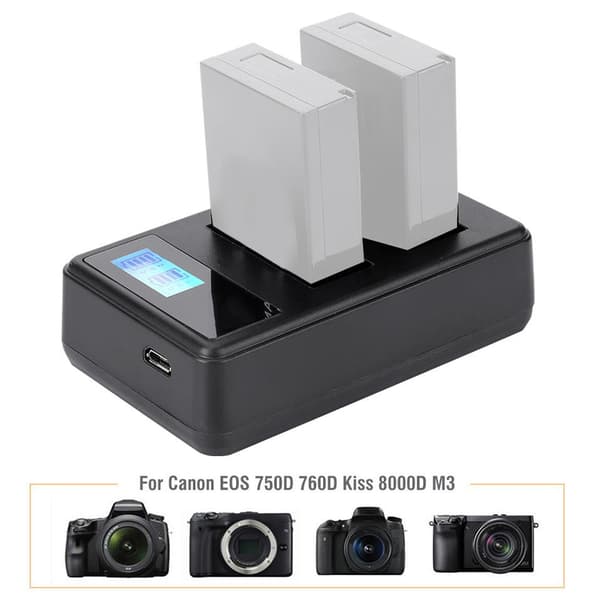 SEIVI LP E17 Kamerabatterilader USB Smartlader LCD Elektrisk Mengde Dobbel Spor