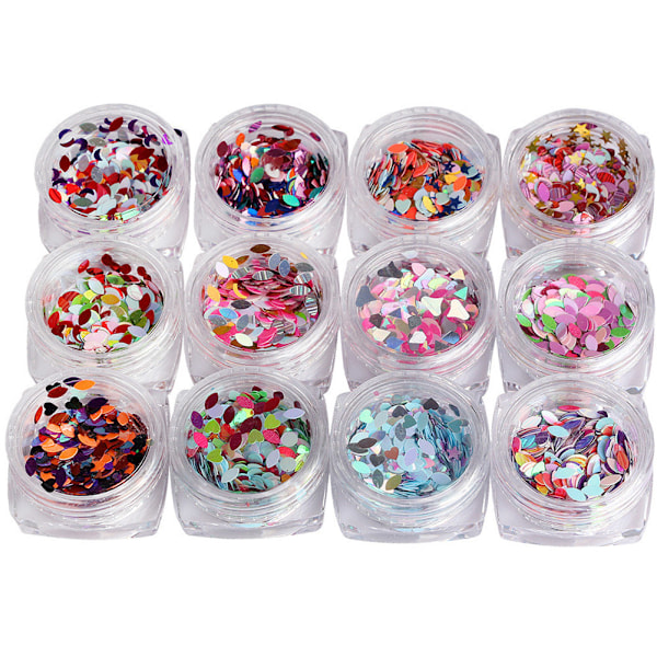 Nagelkonst Paljetter Ultra Tunna Hästögonglitter Färgglada Manikyr Dekorationer Kit