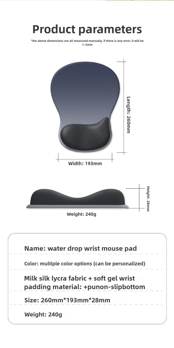 Gradient Ergonomisk Musematte Komfortabel Håndleddsstøtte Sklisikker Musematte Myk Musematte Håndleddsstøtte Datamaskin Silikon Musematte black