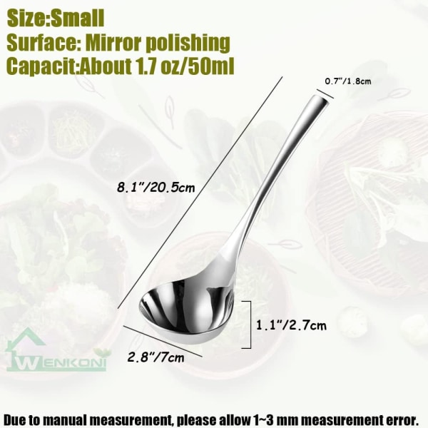 Liten suppesleiv, sausesleiv, saussuppesleiv, 1 pakke hulhåndtak SUS 304 (18/10) rustfritt stål 8'' sleiv