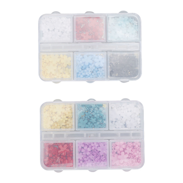 2 lådor 12 rutnät 3D blomma nagel charms harts DIY nagelkonst dekoration strass dekaler