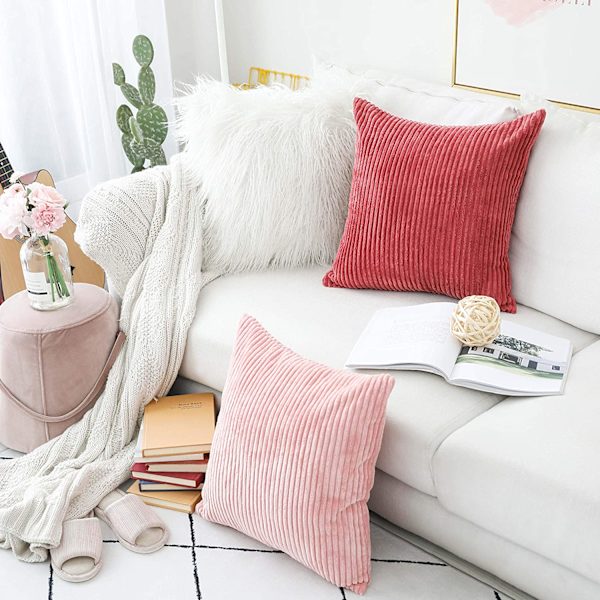Set med 2 sommardekorativa kuddfodral i randig sammet, kuddfodral för soffa, 16x16 tum, 40 x 40 cm, torrrosa