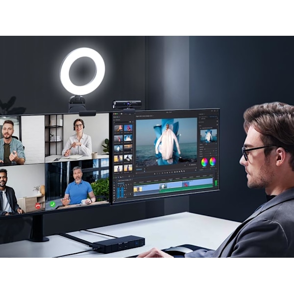Ring Light til Laptop Skrivebord med Klemme, Lille Computer Video Konference Belysning med Stativ til Telefon/Webcam/Skærm, 5\" Bærbar Mini LED