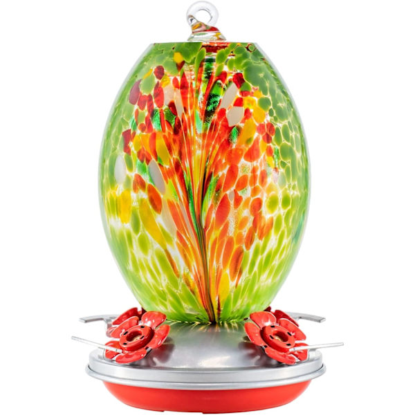WJ Hummingbird Matare för Utomhus Hängande, Blown Glass Hummingbird Feeder, Hummingbird Gåvor till Mamma, Trädgård Bakgård Dekor, Unik