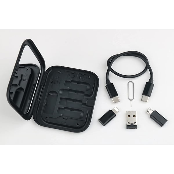 Yinow USB C til C lade- og datakabel med 3 adaptere integrert i lommespeil (svart)