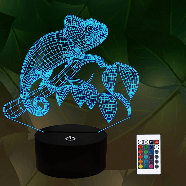 JUSTUP Chameleon  Animal 3D nattlys illusjonslampe for jenter gutter menn kvinner 16 farger endring med fjernkontroll