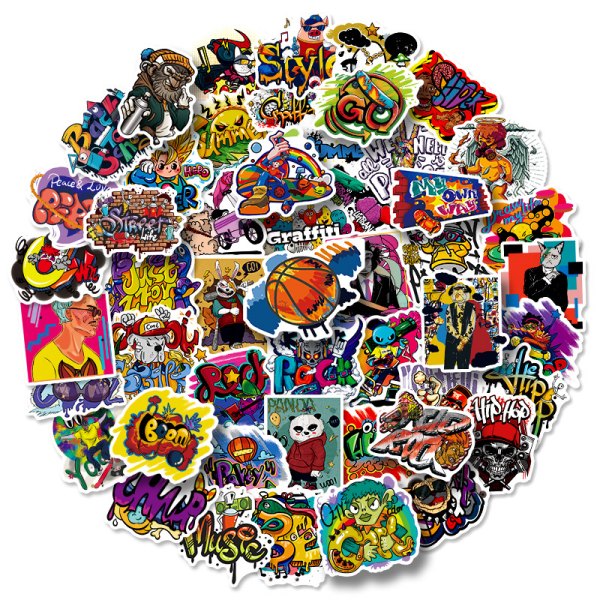 Coola Hip Hop Psykedeliska Stickers, Set med 50, Vattentäta och UV-beständiga, Perfekta för Alla Dina Prylar