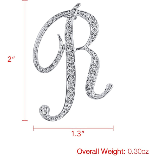 A-Z Initial Letters Brosch för kvinnor, Silverpläterad metall strass klar AAA+ kristall knappnålsbroscher（1 st