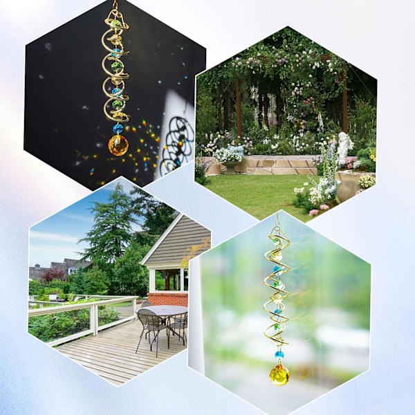 WJ123Glass Gazing Ball Spiral Tail Krystal Dekorativ Vindmølle Solfanger, 17.7in Regnbue Maker Dobbelt-Spiral Med Gul Krystal Yellow Ball Drop Prism