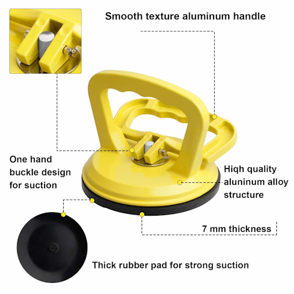 Glas Sugkopp Tungt Aluminium Vakuumplatta Dragare Handtag Hållare Krokar Duty Galss Lyft/Kakel Sugkopp Lyft/Flytta Glas (Gul, 2Pack)