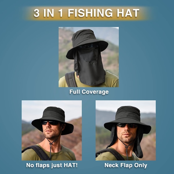 Fiskehatt Solskyddshatt - Premium UPF 50+ Vikbart cover med lock Boonie-hatt för män och kvinnor （svart）