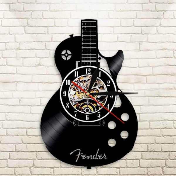 12-tums vinyl väggklocka vardagsrum studie retro gitarr cd skivväggklocka ljudlös anpassad klocka