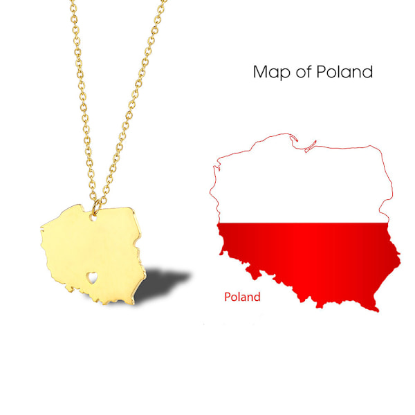 Polen Kort Halskæde, Simpel Kærlighed Hovedstad Warszawa Struktur Diagram Vedhæng Vedhæng Titanium Stål Dame Kraveben Kæde (guld)