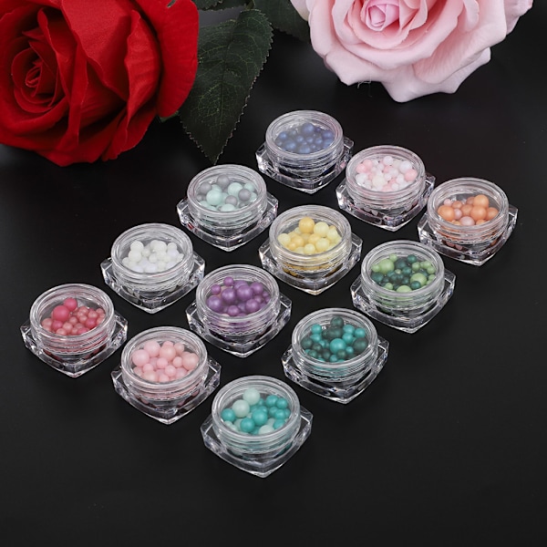 12 färger harts frostade pärlor nagelkonst dekoration 3D strass för DIY manikyr charm
