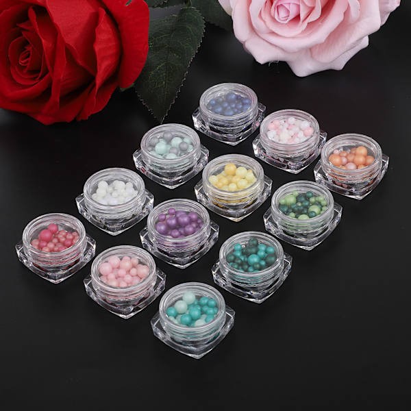12 farver harpiks frostet perle neglekunst dekoration 3D rhinsten til DIY manicure charme