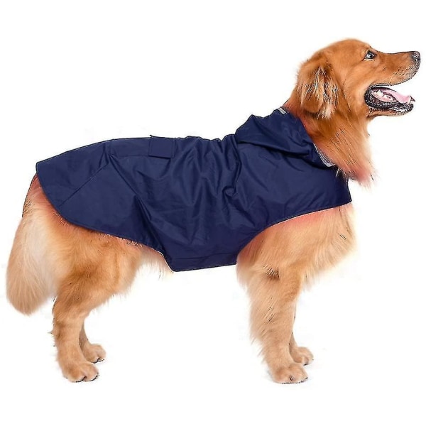 Hund Regnrock Hund Regnjacka Luvtröja med reflekterande ränder för stora hundar (Blå 5XL)