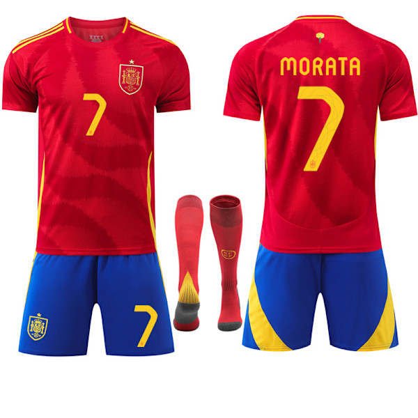 2024 Europamästerskap Champions  UEFA Europamästerskap Barn Fotbollströja Kit Spanien Hemma Nr.7 MORATA Hemma 24 No.7