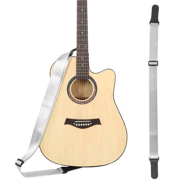 Gitarrrem för akustisk, elektrisk bas, ukulele, nylonbälte, justerbar, toppläderhuvud (silver)