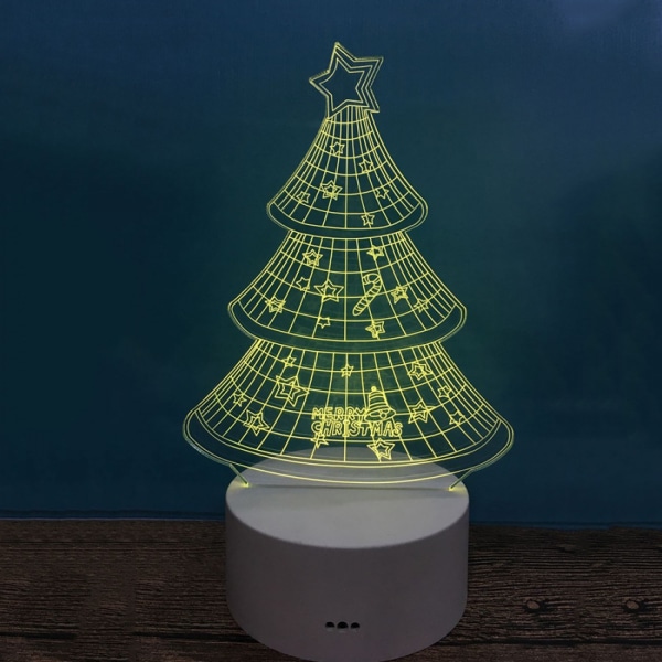JUSTUP Julgran 3D Nattljus USB Illusion Lampa Fjärrkontroll för sovrumsinredning Barn Födelsedagspresentuttag Bordsbelysning --- Svart säte