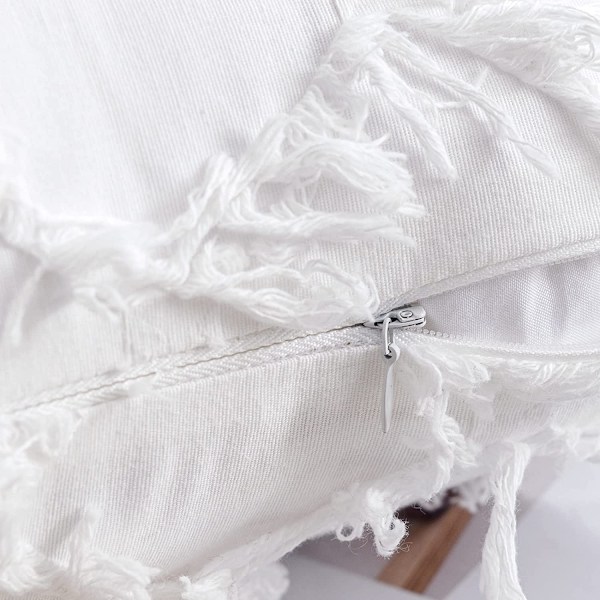 2-pack Boho kuddfodral Rutig frans Boho stil Linne Rutig textur Kuddfodral för soffa sovrum soffa vardagsrum (Vit, 12 x 20 tum)