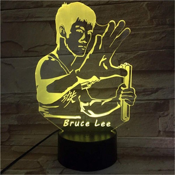 Bruce Lee Kina Kungfu 3D LED Lampe Nattlys for Barnerom med Fjernkontroll