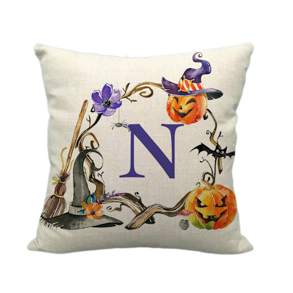 Kasta kuddfodral engelskt alfabet Halloween  tryck linnekuddfodral för sovrum vardagsrum soffa stolskuddfodral  gåva（bokstav  N）