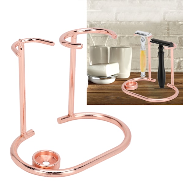 Stativ for barberhøvel i rustfritt stål, moderne design, rustfritt, holdbart, lite, bærbart, til barberkost, for toalettrom, roségull