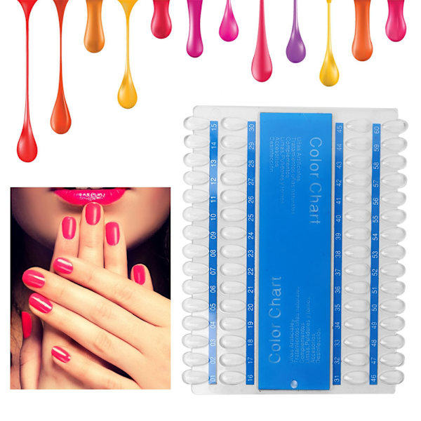 60 stk. neglefarveprøvekort til gellak, display, swatches, manicure, tips, paletværktøj