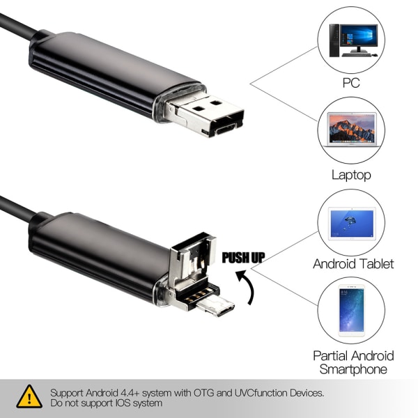 Kaksi-yhdessä USB 8mm mobiilipuhelimen endoskooppi teollisuusputkien autokorjauksen tarkastusjohto endoskooppi johto (10m)