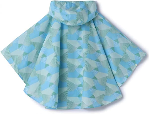 Barne regnponcho med hette, geometrisk blå, M