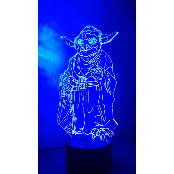 Master Yoda 3D nattlys LED illusjonslampe nattbord skrivebordslampe, 7 fargeendrende lys med akryl flat & ABS base & USB kabel