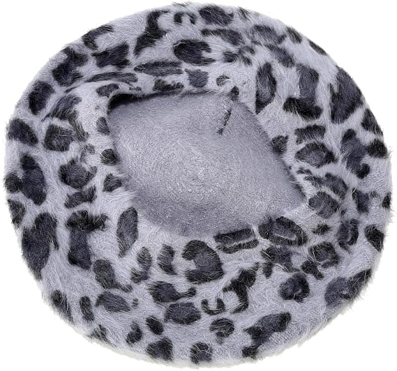 Fluffy Leopard Print Beret Hat Trendy Cheetah Pattern Franske Hatte Vinter Varmt Kunstner Caps til Kvinder