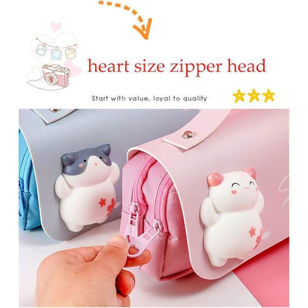 Sød blyantsetui med squishy kat kawaii blyantpung søde skoleartikler pennepose blyantsetui blyantæske blyantpung med blødt kawaii kittie legetøj (P