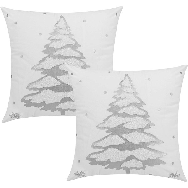 Set med 2, Snowflake Christmas Tree Örngott (silver, 18 x 18 tum)