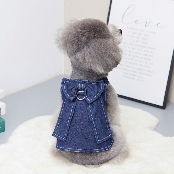 Koiran Hihnapaita, Pehmeä ja Mukava Koiran Asuste Ihanalla Jousella Ulkoiluihin, Kesäinen Koiran Denim (Koko M)