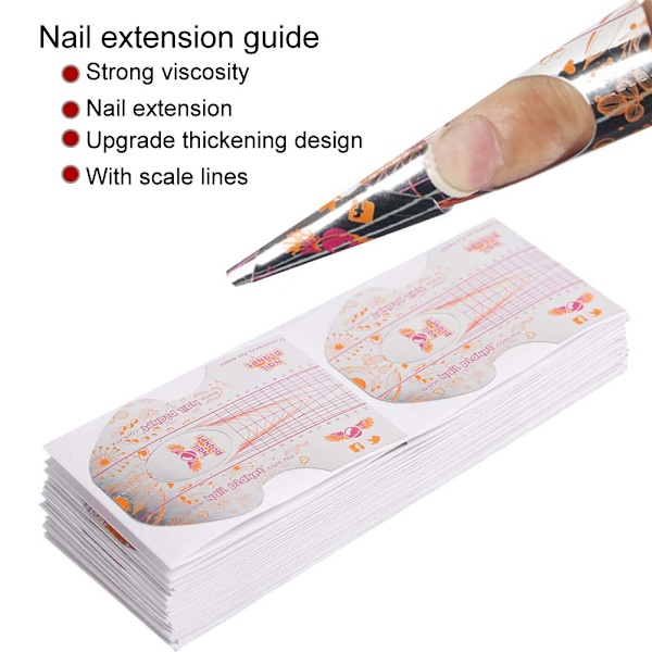 100 stk. Neglekunst Tip Forlængelse Guide UV Gel Selvklæbende Mærkat Manicure Værktøjer