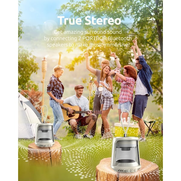 Kannettava Bluetooth-kaiutin, 360° RGB-valot, 25 tunnin toistoaika, magneettinen pohja, IPX5-vesitiivis, Type-C-pikalataus, 5 W stereoaani, Co white