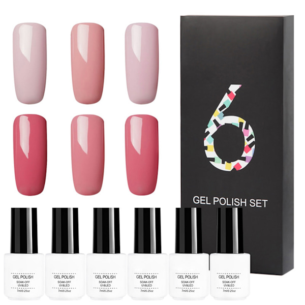 6 stk. 7 ml neglelak glitter skinne soak off langtidsholdbar UV LED gel polish manicure (RCTC6-03)