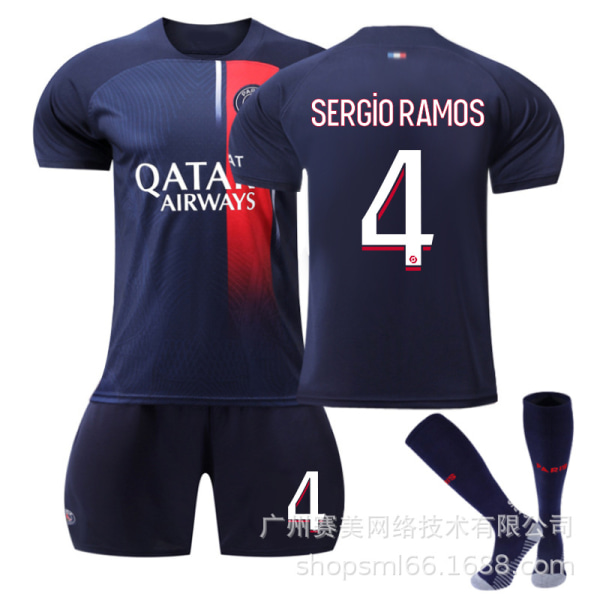 2023-2024 Paris hemma fotbollströja set för barn med strumpor-nr 4 SERGIO RAMOS#20 No.4 SERGIO RAMOS #20